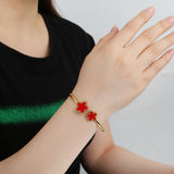 Stainless Steel Gold-Plated Five Leaf Flower Open Bangle