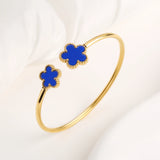 Stainless Steel Gold-Plated Five Leaf Flower Open Bangle