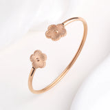 Stainless Steel Gold-Plated Five Leaf Flower Open Bangle