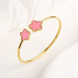 Stainless Steel Gold-Plated Five Leaf Flower Open Bangle