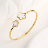 Stainless Steel Gold-Plated Five Leaf Flower Open Bangle