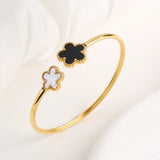 Stainless Steel Gold-Plated Five Leaf Flower Open Bangle