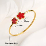 Stainless Steel Gold-Plated Five Leaf Flower Open Bangle