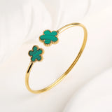 Stainless Steel Gold-Plated Five Leaf Flower Open Bangle