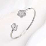Stainless Steel Gold-Plated Five Leaf Flower Open Bangle