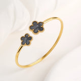 Stainless Steel Gold-Plated Five Leaf Flower Open Bangle
