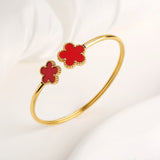 Stainless Steel Gold-Plated Five Leaf Flower Open Bangle