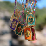 Colored Heart Tarot Card Pendant Necklace