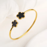 Stainless Steel Gold-Plated Five Leaf Flower Open Bangle
