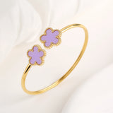 Stainless Steel Gold-Plated Five Leaf Flower Open Bangle