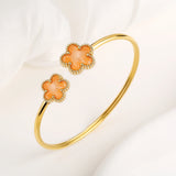 Stainless Steel Gold-Plated Five Leaf Flower Open Bangle