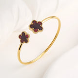 Stainless Steel Gold-Plated Five Leaf Flower Open Bangle