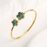 Stainless Steel Gold-Plated Five Leaf Flower Open Bangle